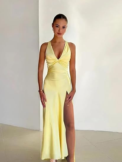 Fabiola - Elegante Abito Lungo Senza Maniche Con Scollo A V