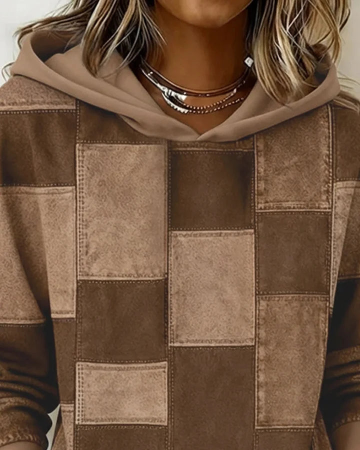 Yaralyn - Elegante Felpa con Cappuccio a Maniche Lunghe a Quadri