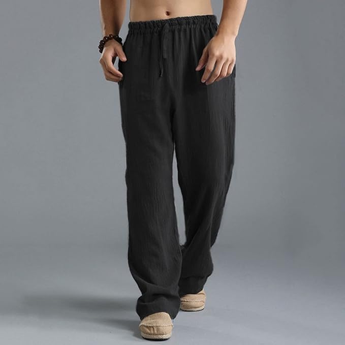 Jooa - Pantaloni Sportivi Larghi in Lino Traspirante Con Coulisse