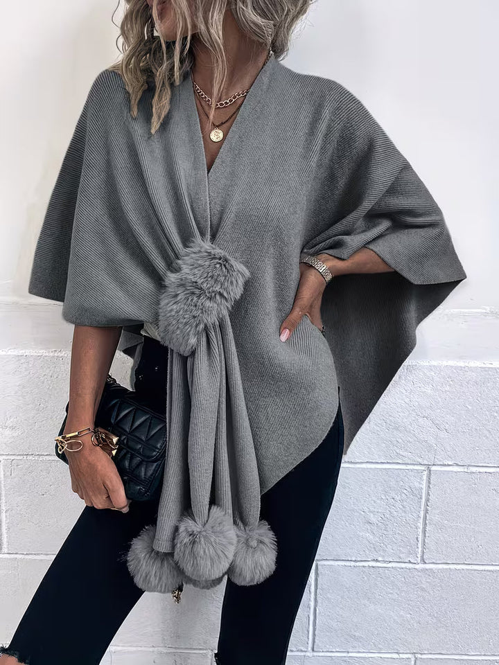 Maebry - Cardigan Scialle Lavorato a Maglia con Cappuccio Rotondo