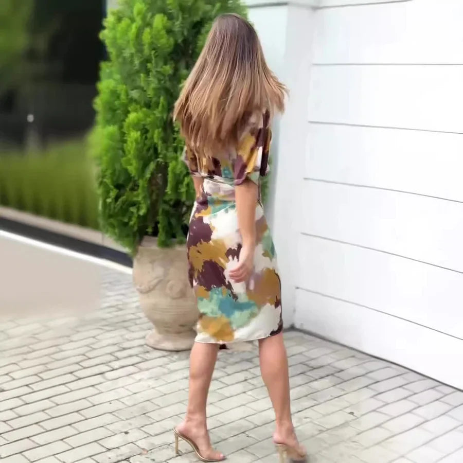 Natalja - Elegante Abito In Raso Con Stampa Astratta