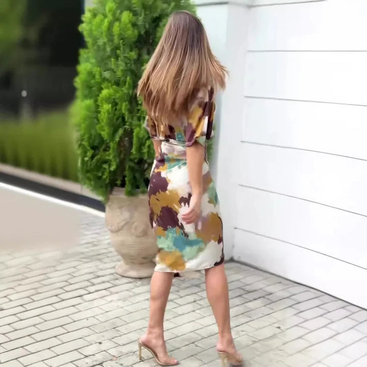 Natalja - Elegante Abito In Raso Con Stampa Astratta