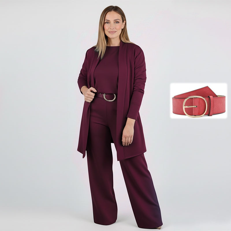 Dorren - Elegante Set Di 3 Pezzi Con Cardigan Lungo, Top e Pantaloni