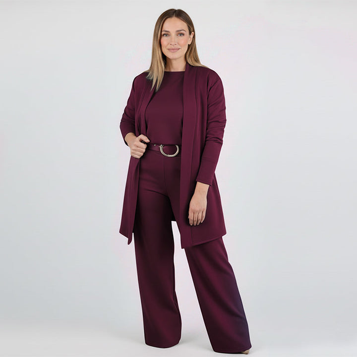Dorren - Elegante Set Di 3 Pezzi Con Cardigan Lungo, Top e Pantaloni