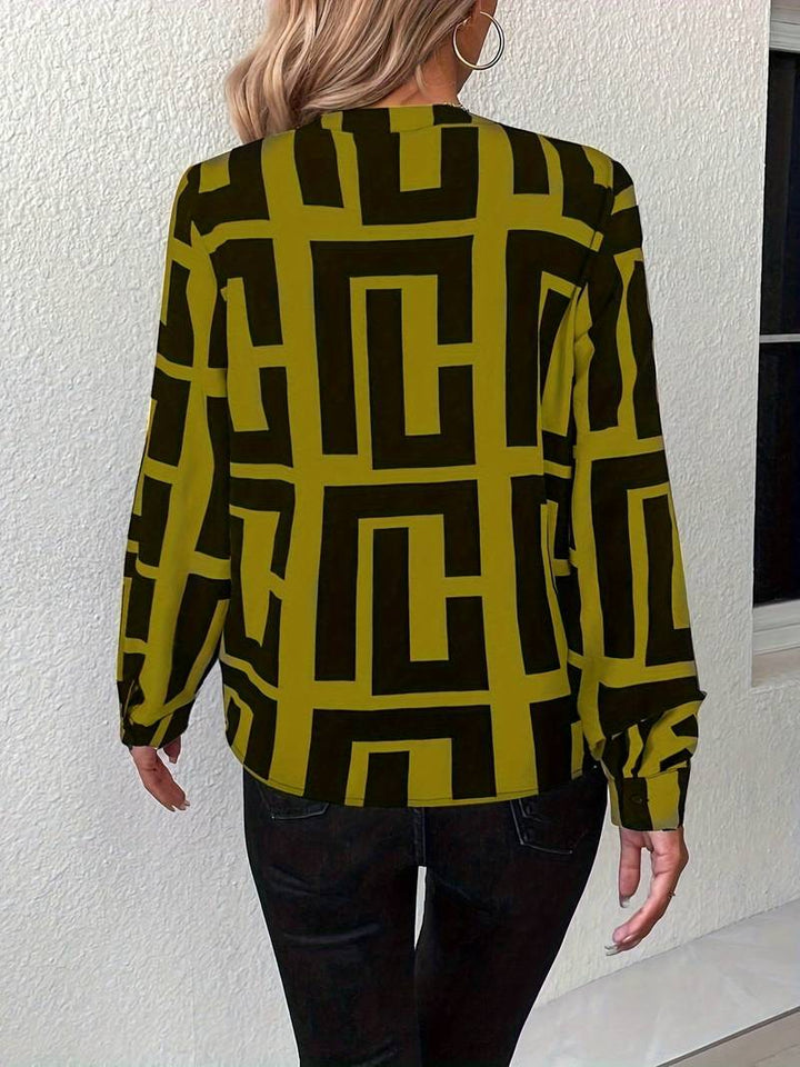 Tzipora - Elegante Camicetta a Maniche Lunghe Con Stampa Geometrica