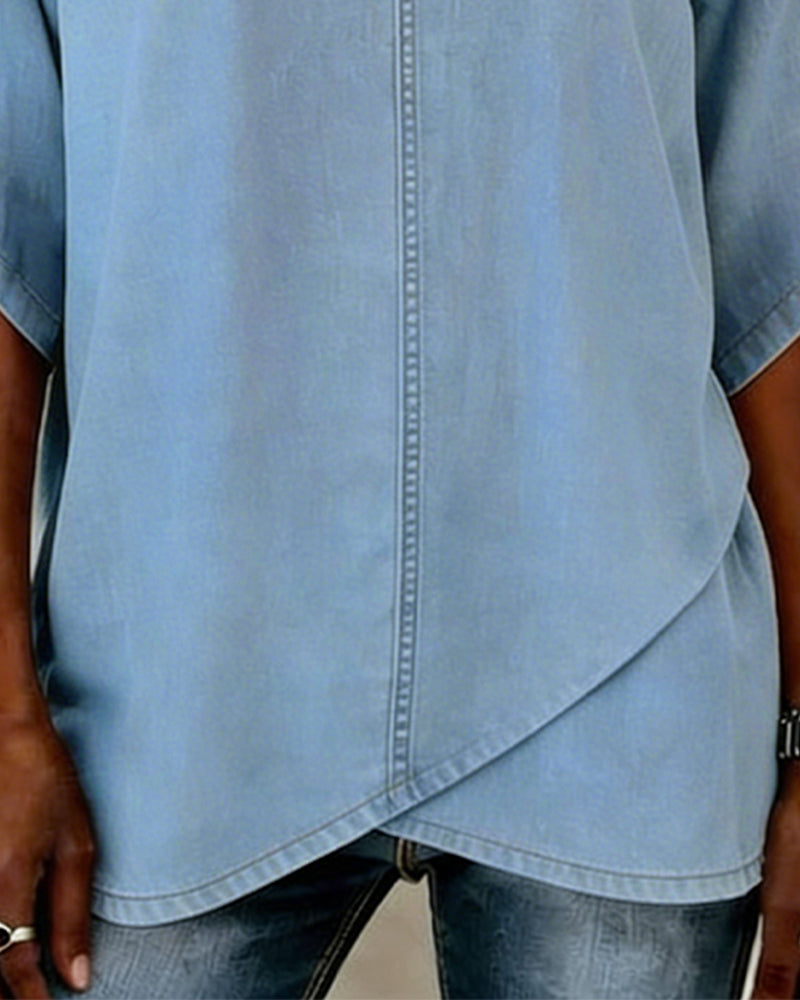 Laritza - Top Casual in Denim Con Scollo a V