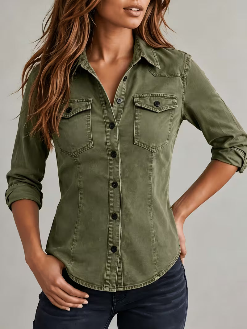 Rihana - Top in Denim Vintage Con Collo Stretto