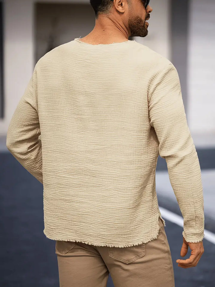 Demetrio - Camicia Casual Comoda a Maniche Lunghe Con Scollo a V