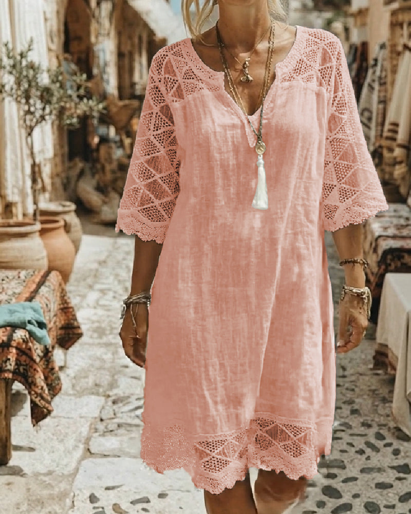 Kilina - Abito Patchwork in Pizzo Con Scollo a V