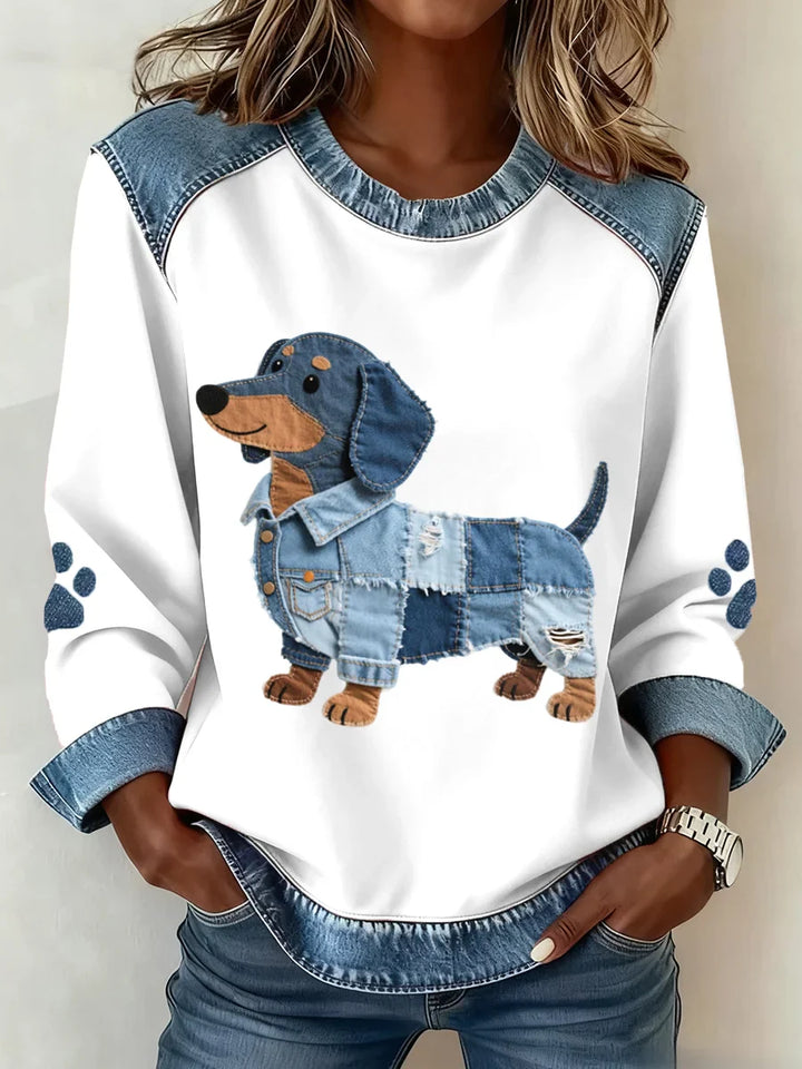 Lilah - Felpa Con Stampa Bassotto e Patchwork