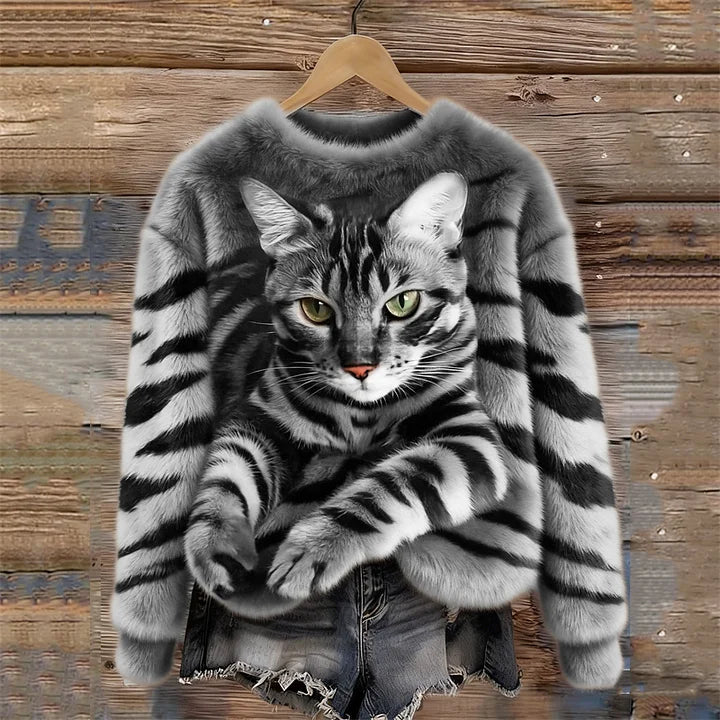 Jules - Felpa Morbida Con Motivo Tigrato e Gatto Soriano