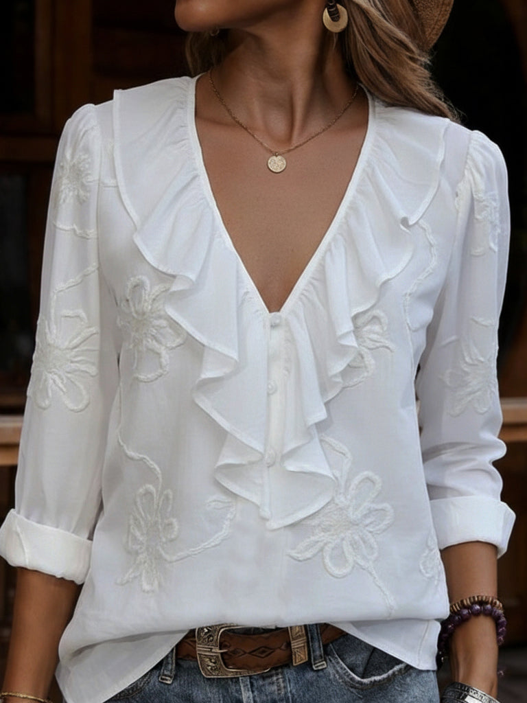 Celestine - Camicia Vintage a Fiori Con Scollo a V