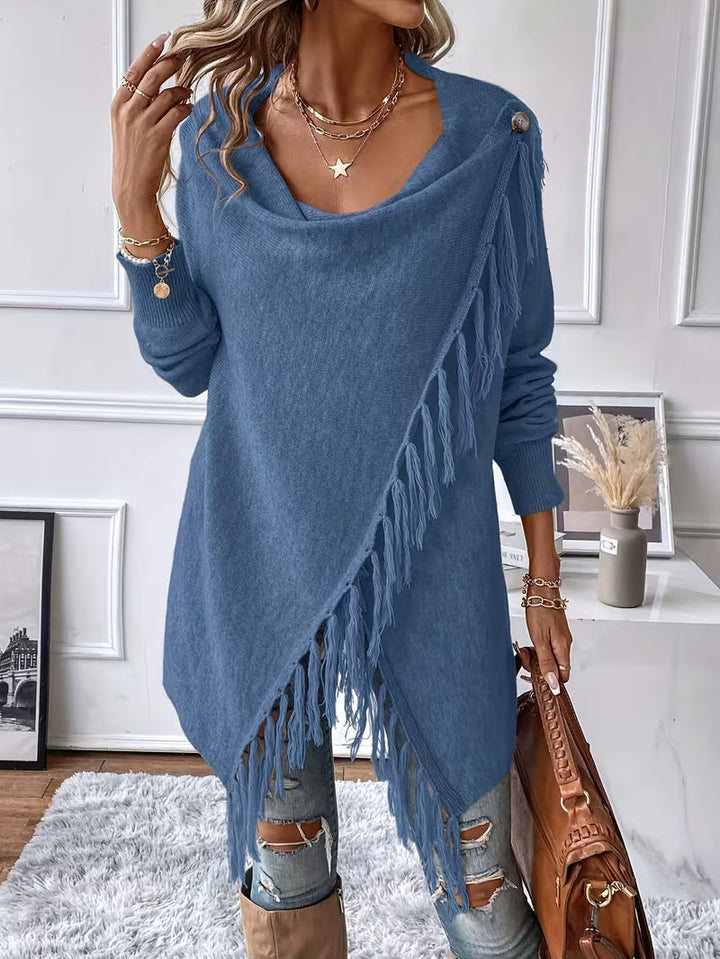 Busra - Cardigan Con Scollo Drappeggiato E Bordi Con Frange