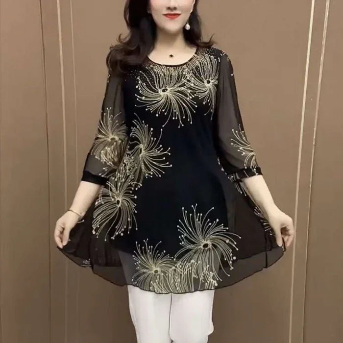 Skirmante - Top in Chiffon Stampato Con Scollo Rotondo
