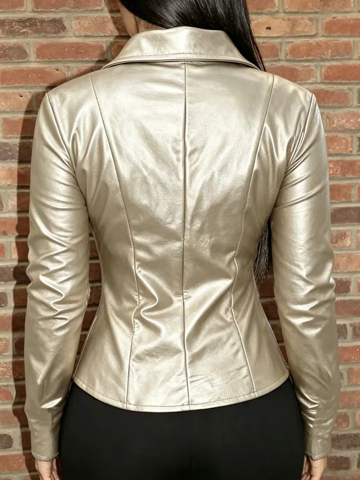 Shiona - Giacca in Pelle Con Tasche Anteriori