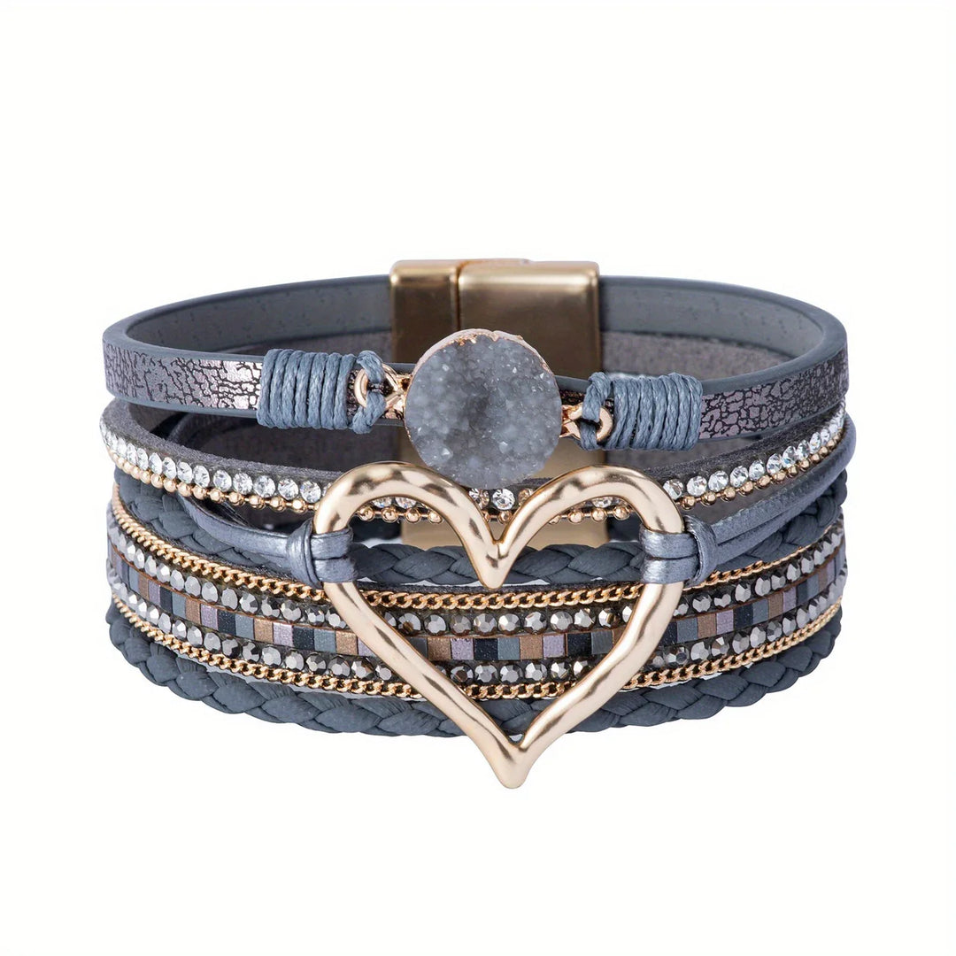 Joely - Bracciale In Pelle Multistrato Con Disegno a Cuore