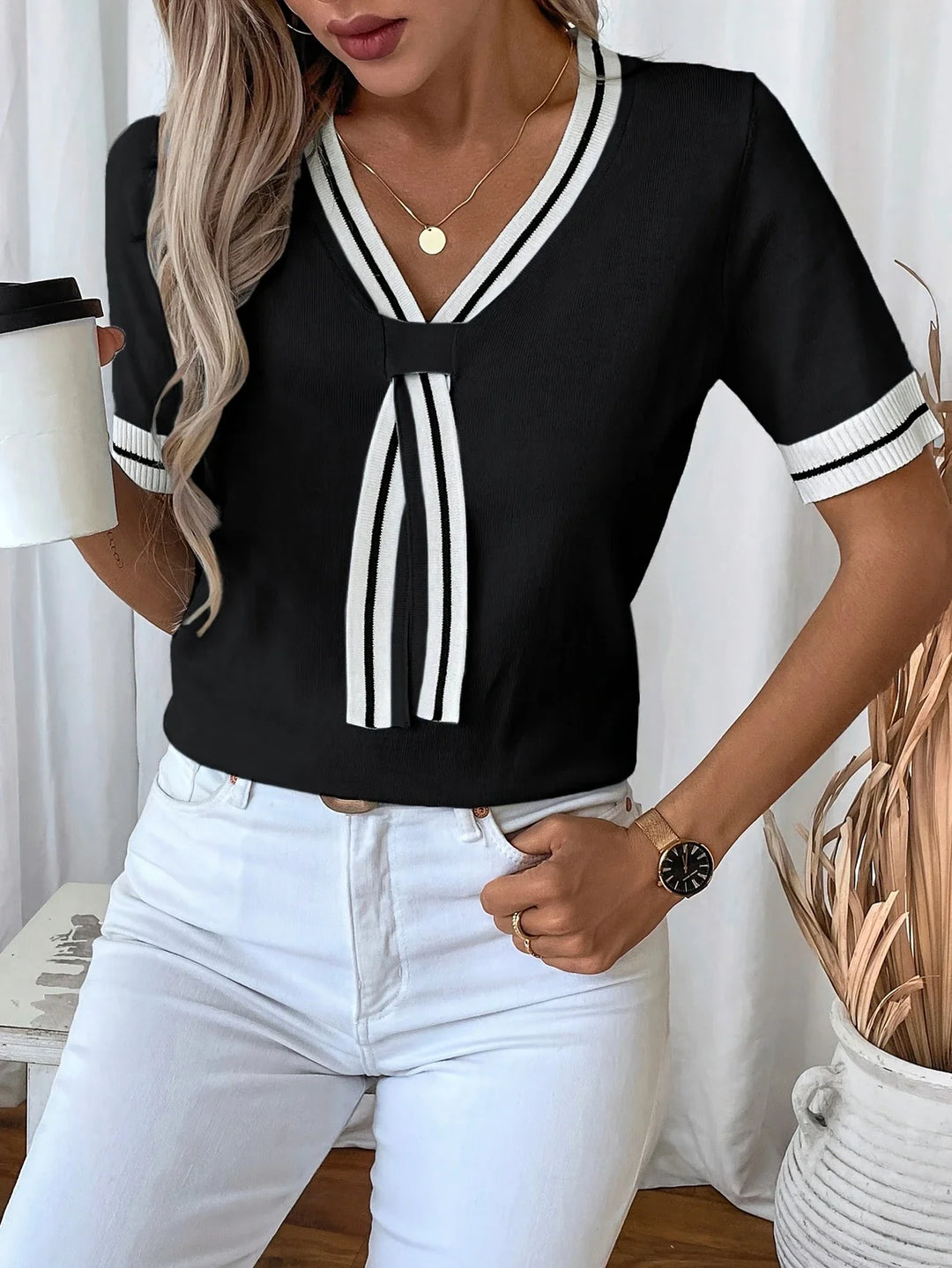 Brunella - Elegante Top In Maglia Con Scollo a V
