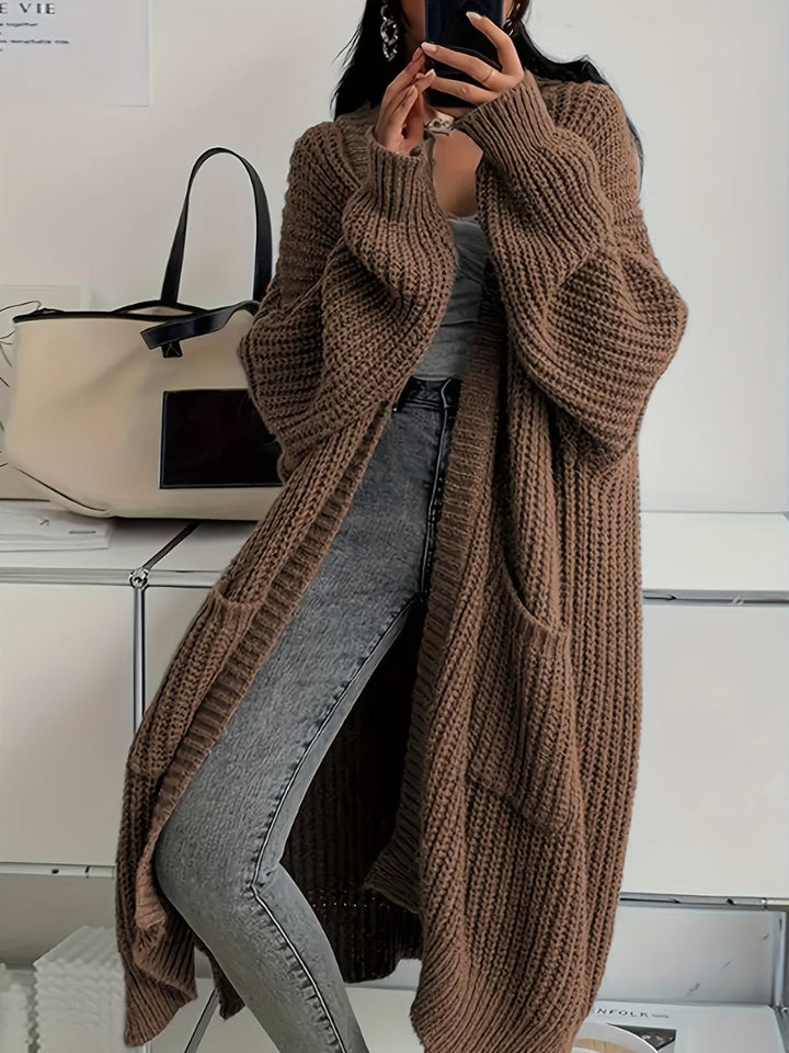 Ludivine - Comodo Cardigan Lungo in Maglia Con Apertura Frontale E Tasche