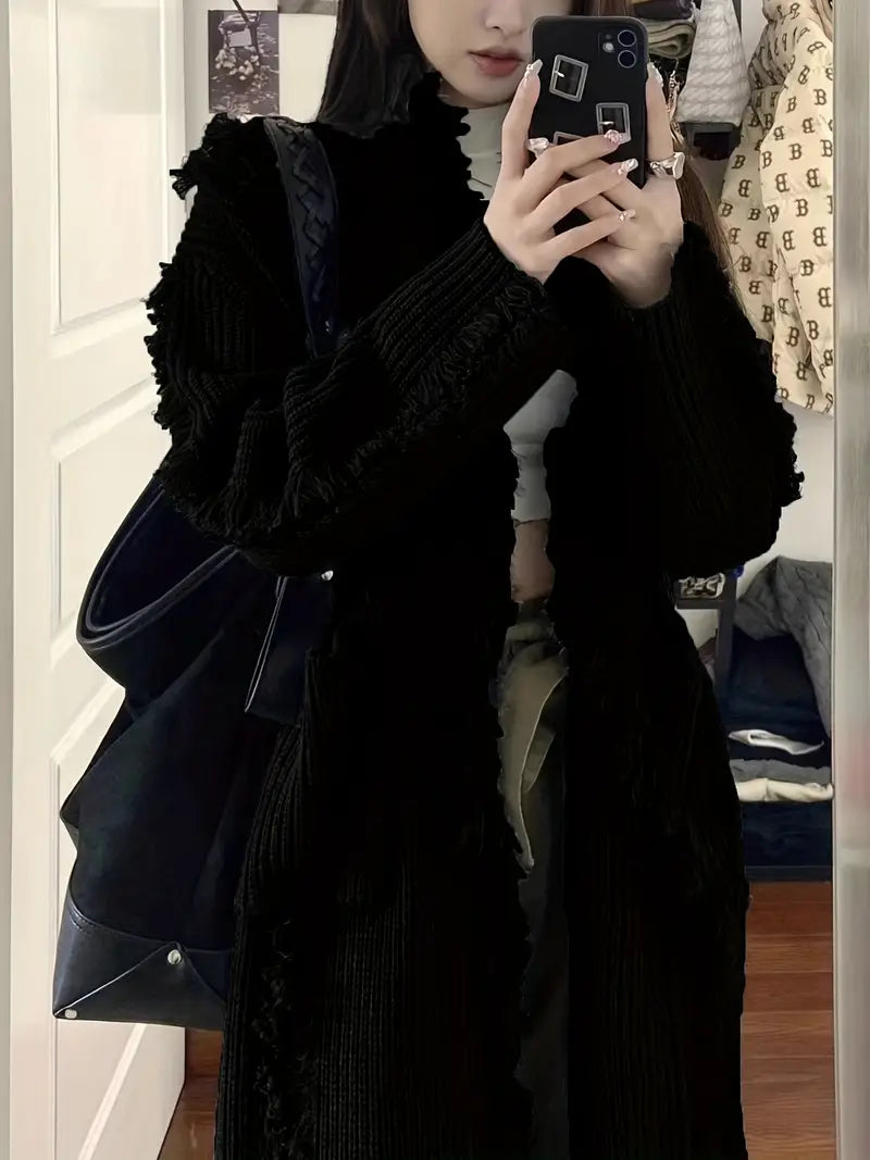 Ramziya - Elegante Nappa Lunga Cardigan Con Tasca