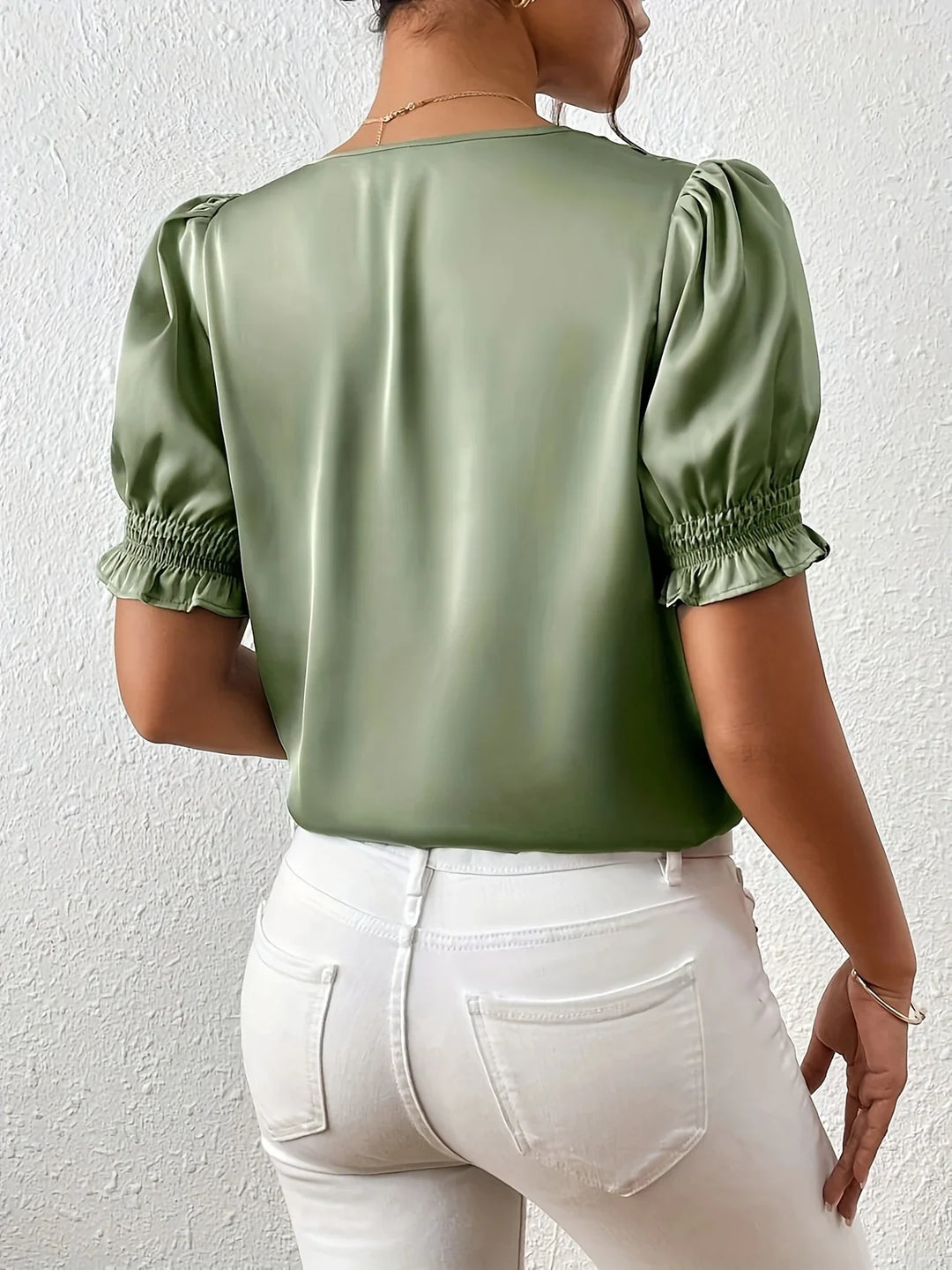 Abella - Elegante Camicetta Con Scollo a V e Maniche a Sbuffo