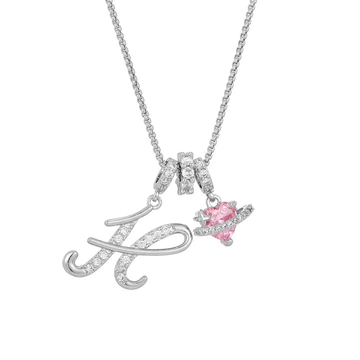 Nerute - Collana Con Iniziale e Ciondolo a Forma di Cuore Rosa