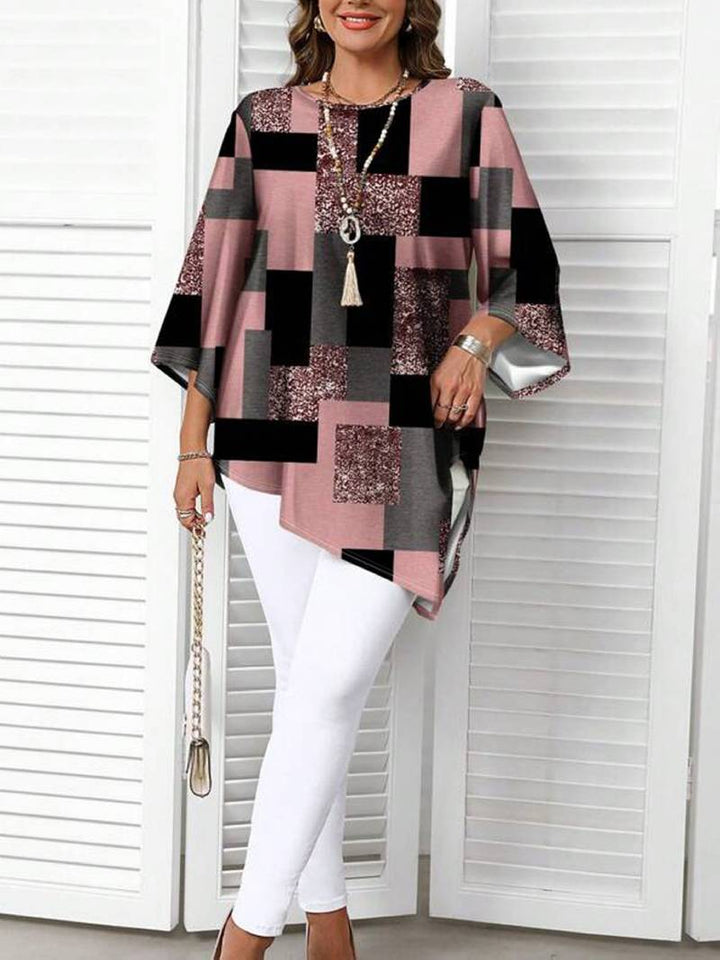 Nurit - Camicetta Oversize a Quadri Con Stampa e Maniche Corte