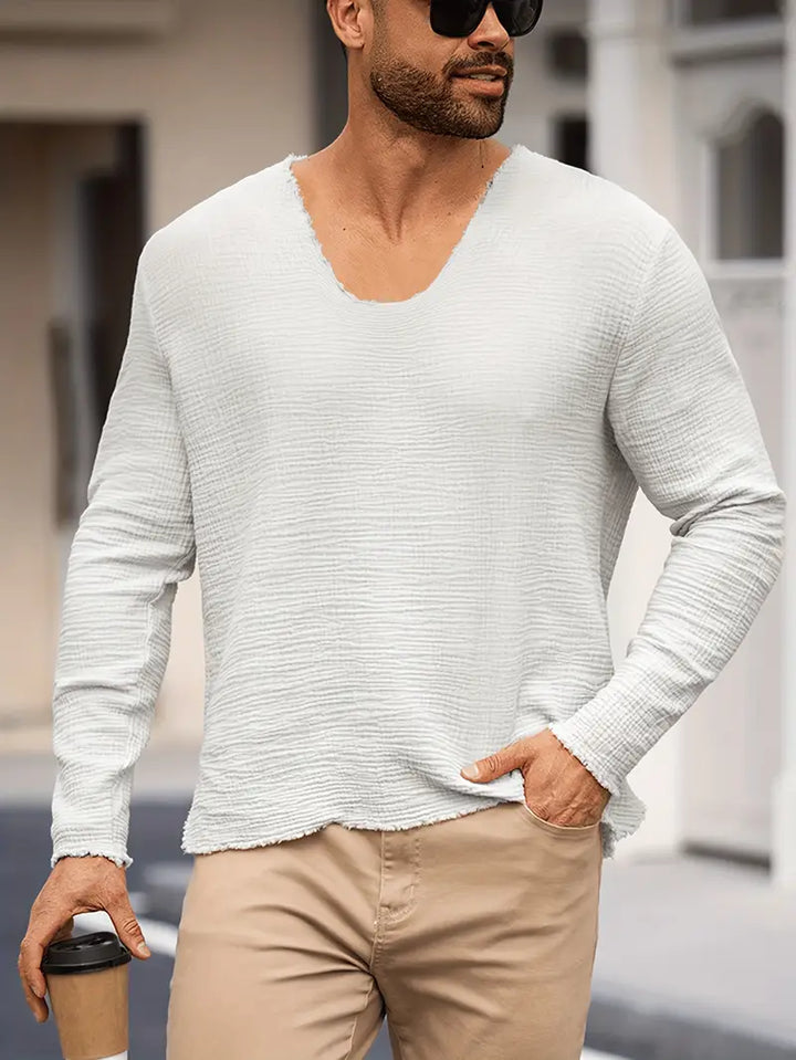 Demetrio - Camicia Casual Comoda a Maniche Lunghe Con Scollo a V