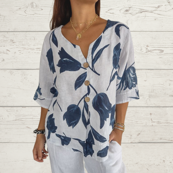 Despoina - Elegante Top Con Stampa Floreale e Bottoni