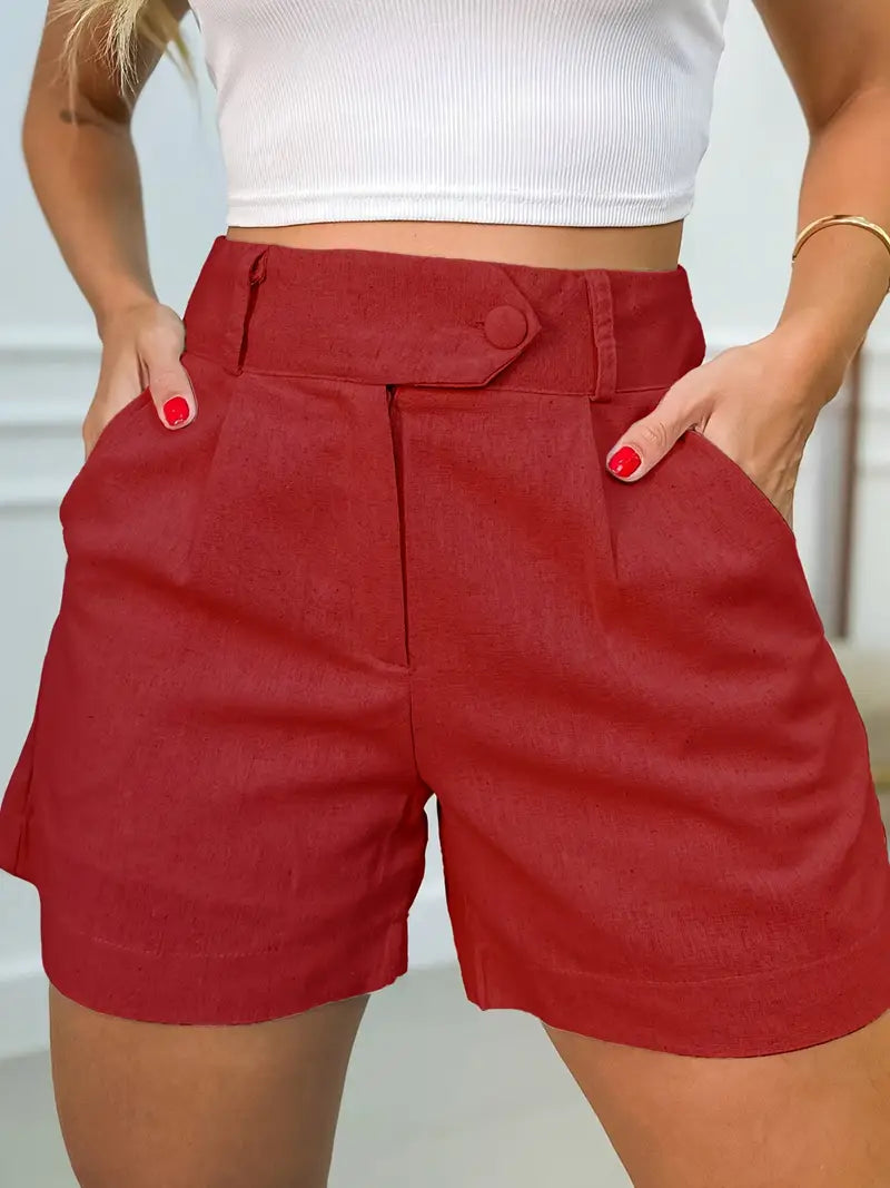 Annora - Pantaloncini Casuale a Vita Alta Con Bottoni