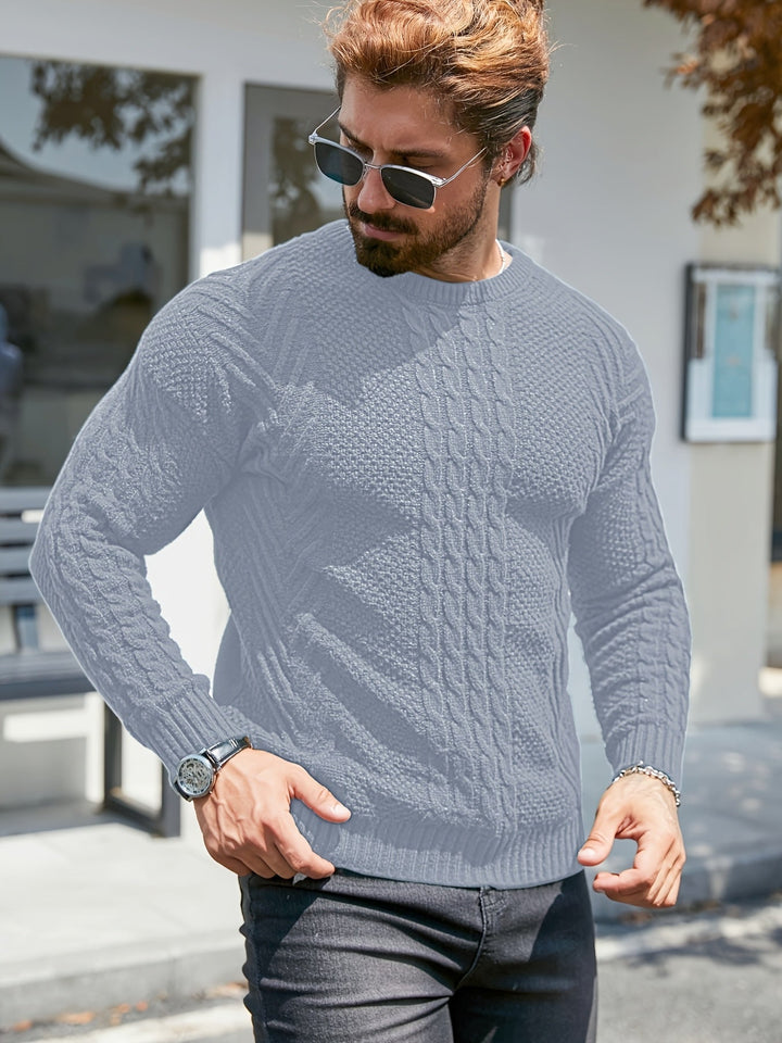 Eiduks - Maglione Classico a Collo Rotondo con Lavorazione a Trecce