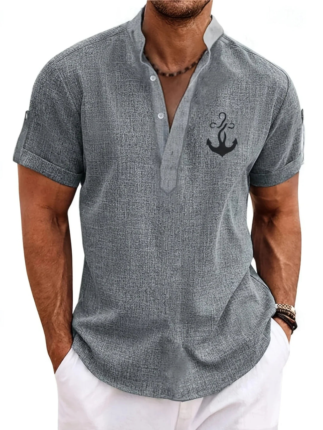 Elliott - Elegante Camicia a Maniche Corte Con Collo Alto