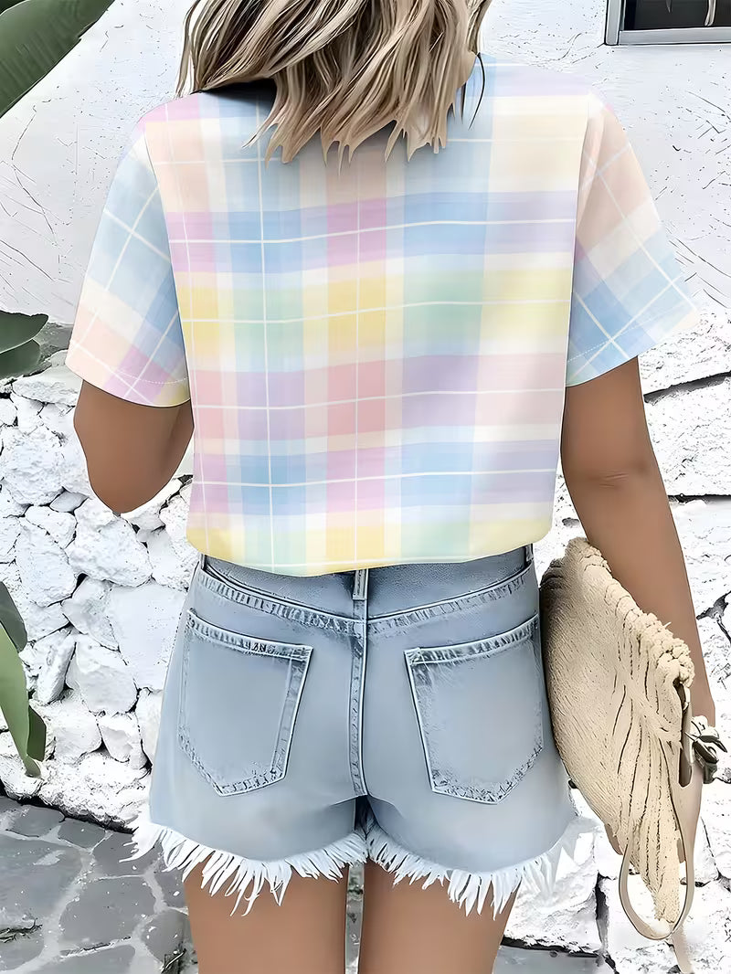 Harrell - Camicia a Maniche Corte con Motivo Scozzese