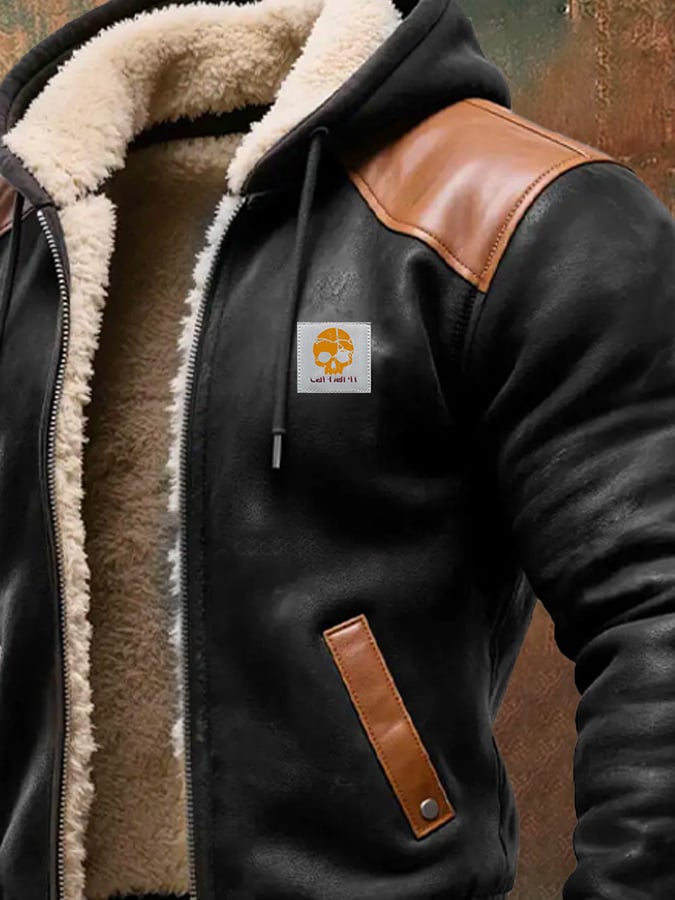 Francois - Giacca Vintage In Pelle Scamosciata Con Cappuccio