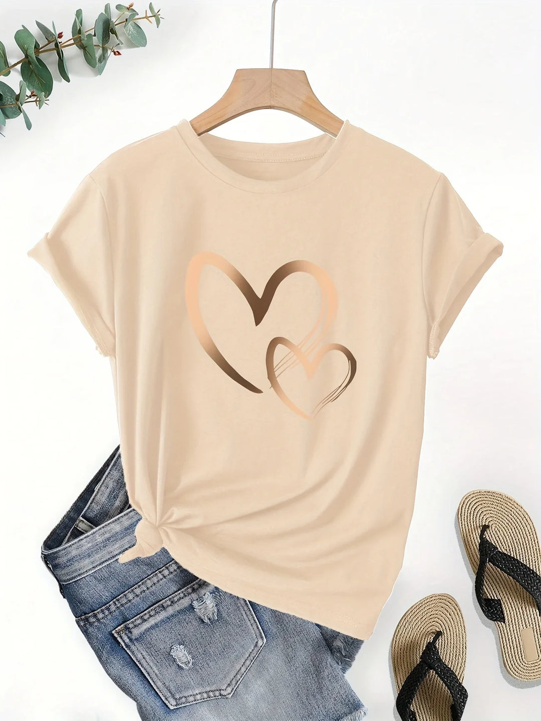 Larson - Casual Manica Corta Maglietta Con Stampa Cuore