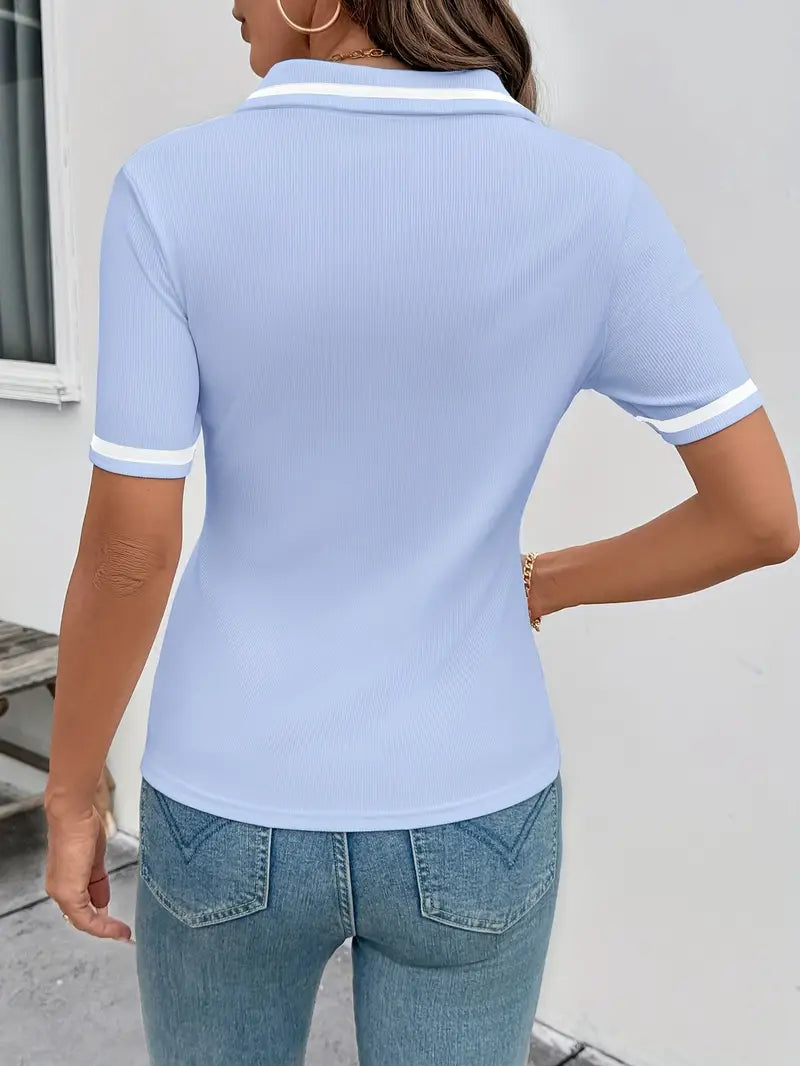 Vasilka - Elegante Top a Maniche Corte Con Colletto