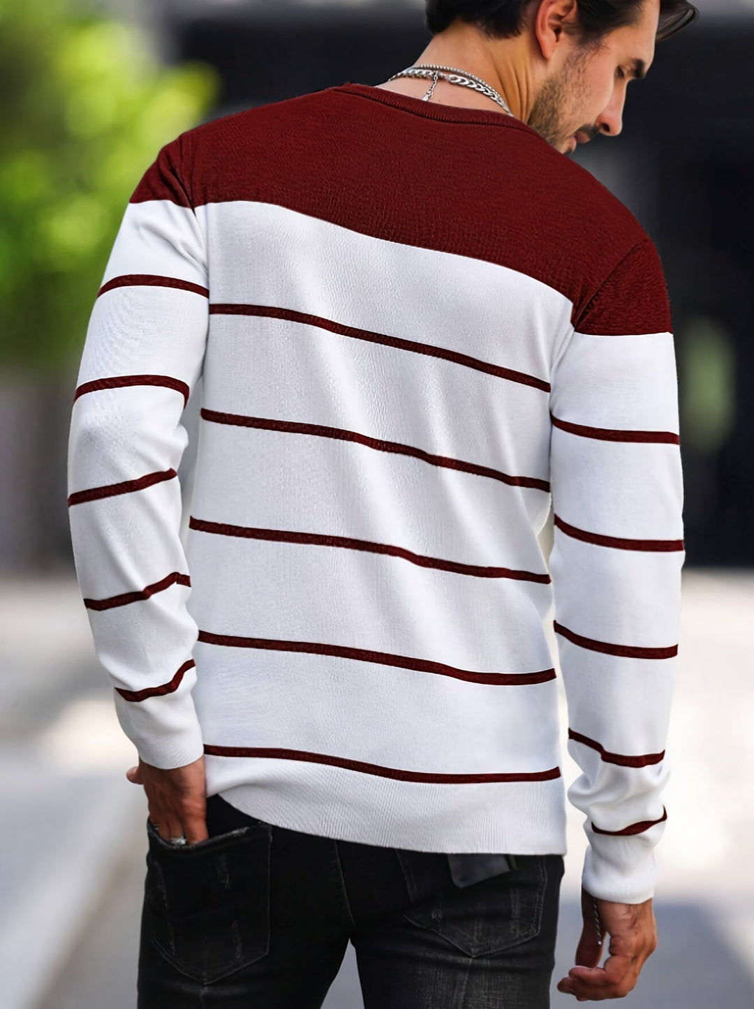 Michiel - Maglione Casual a Righe con Maniche Lunghe