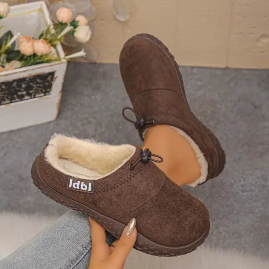 Damilya - Faux Suede Fleece Lined Drawstring Slip-On Shoes