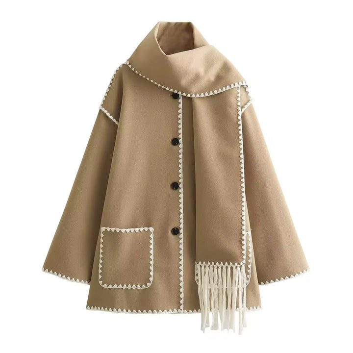 Synia - Cappotto Con Frange Ricamate E Sciarpa Abbinata