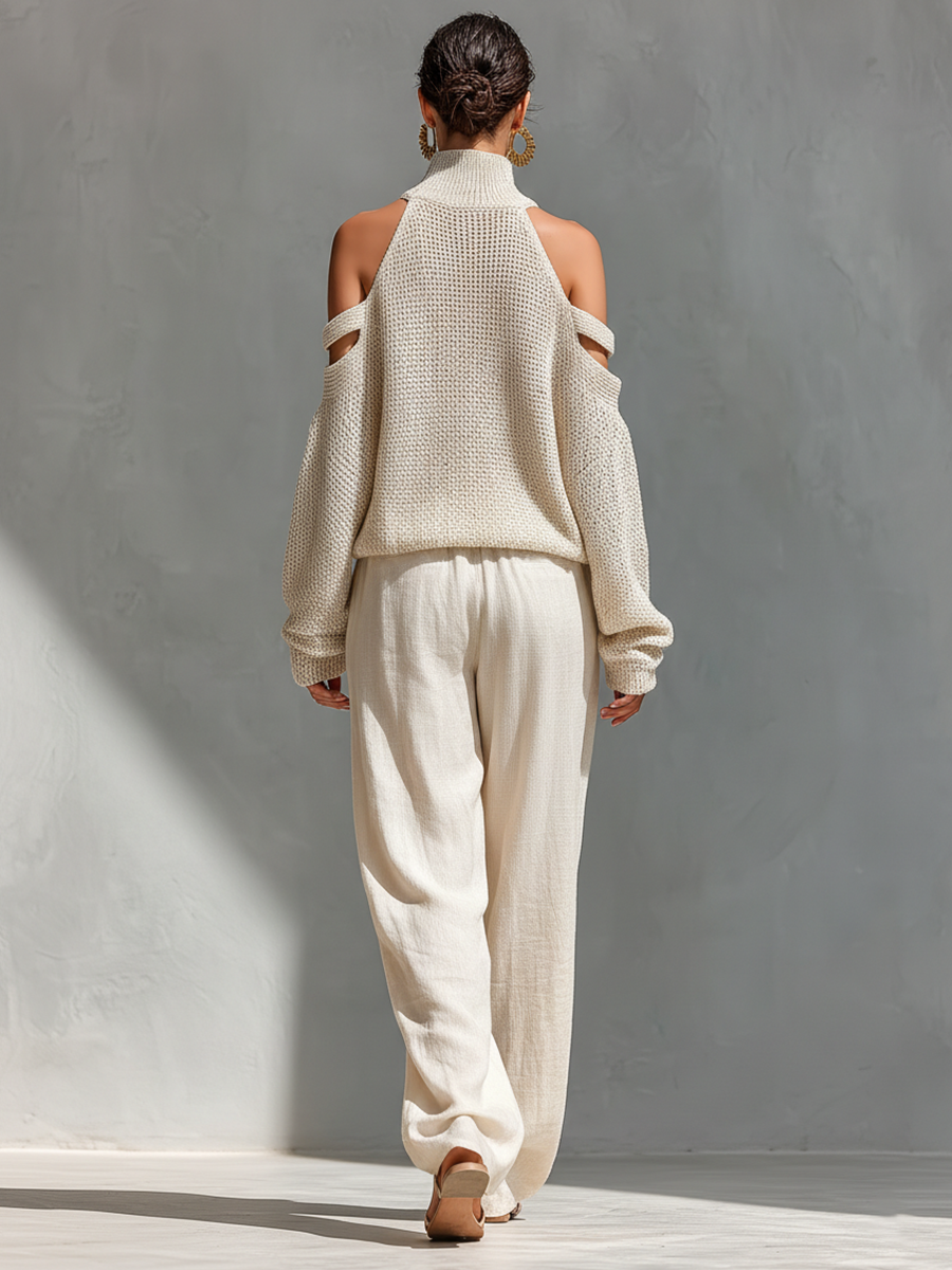 Elyzia - Set Composto Da Top Lavorato a Maglia e Pantaloni Larghi