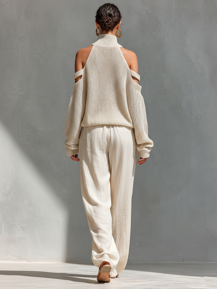Elyzia - Set Composto Da Top Lavorato a Maglia e Pantaloni Larghi