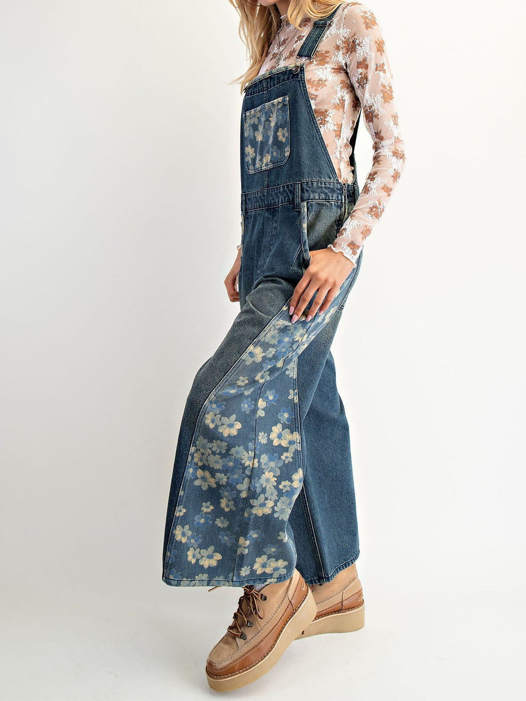 Yalita - Salopette in Denim con Fiori