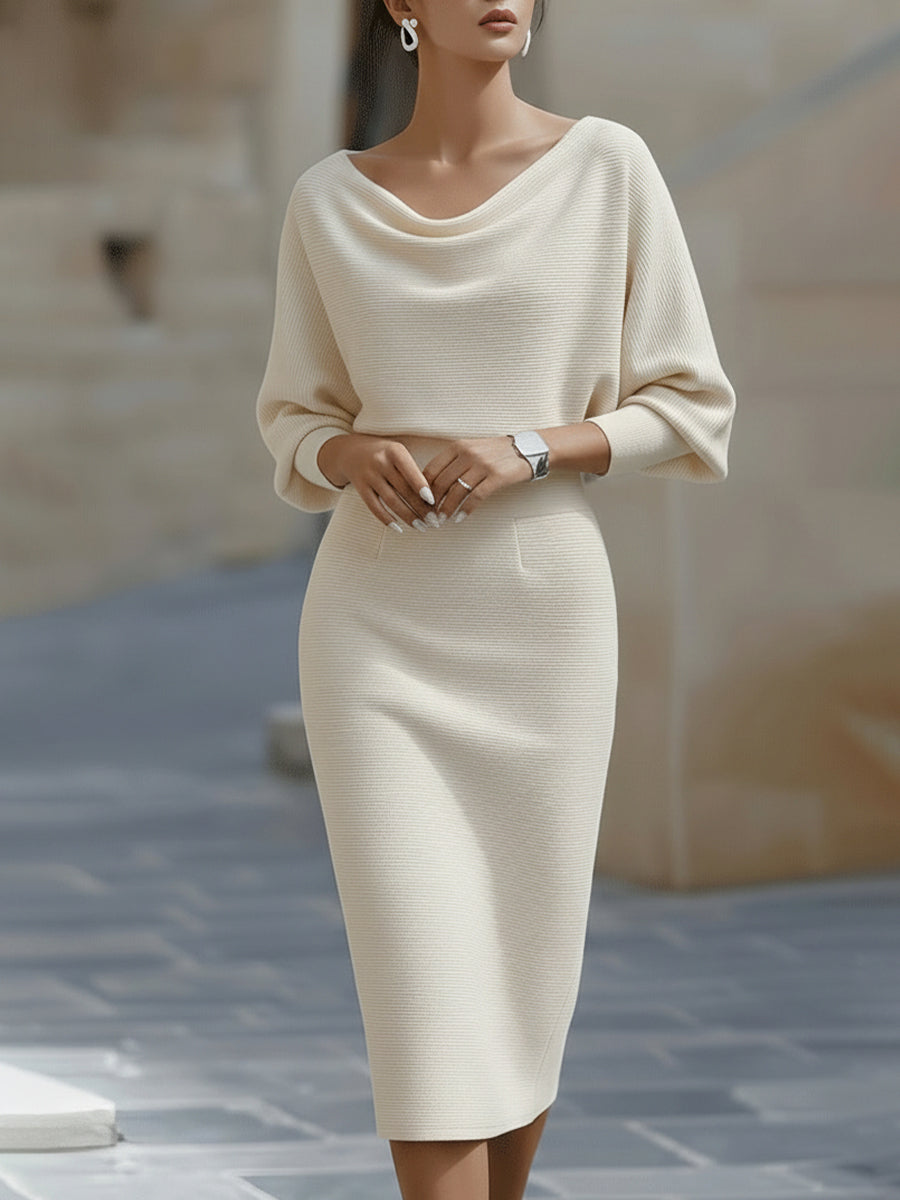 Amyy - Elegante Abito Midi a Maniche Lunghe