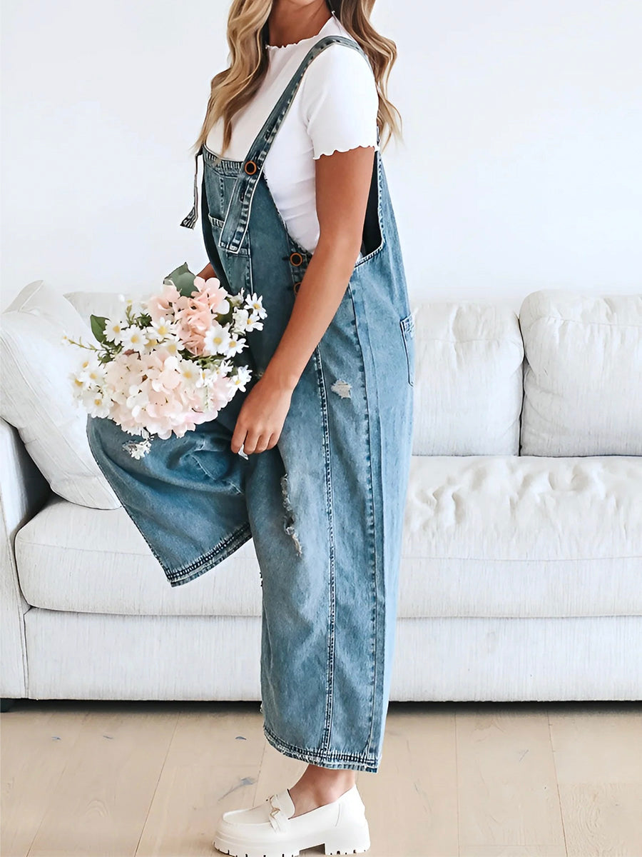 Clarice - Salopette In Denim Distressed Dal Taglio Morbido