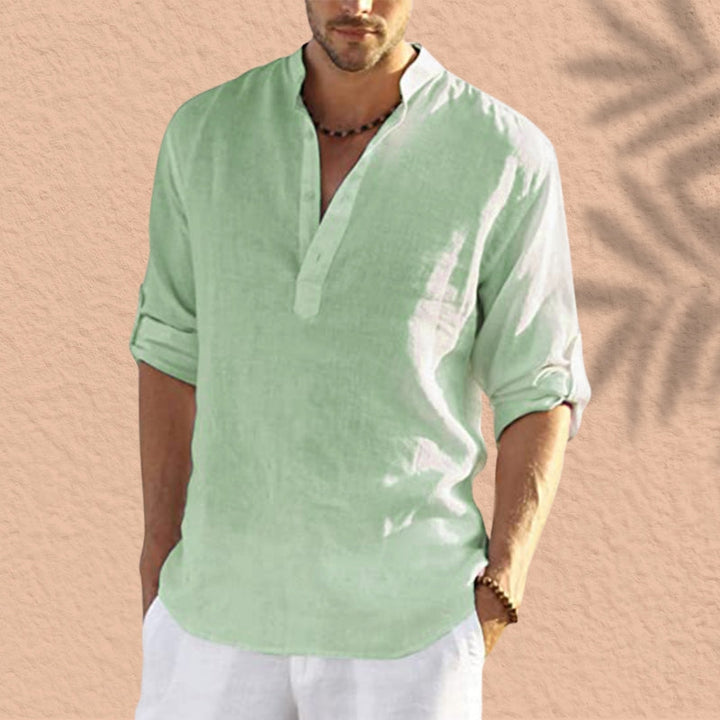 Abdeslam - Camicia Casual In Lino A Maniche Lunghe