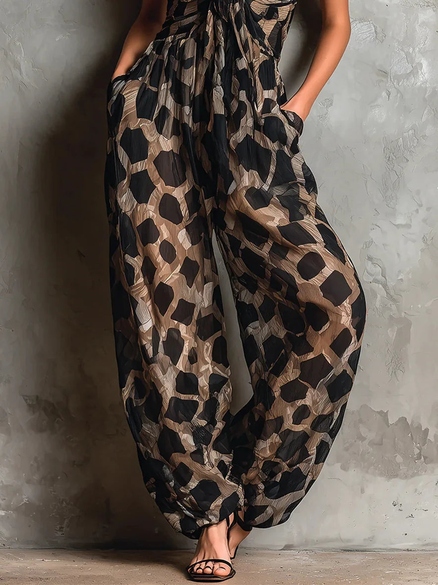 Apophia - Tuta Con Stampa Animalier E Scollo All’americana