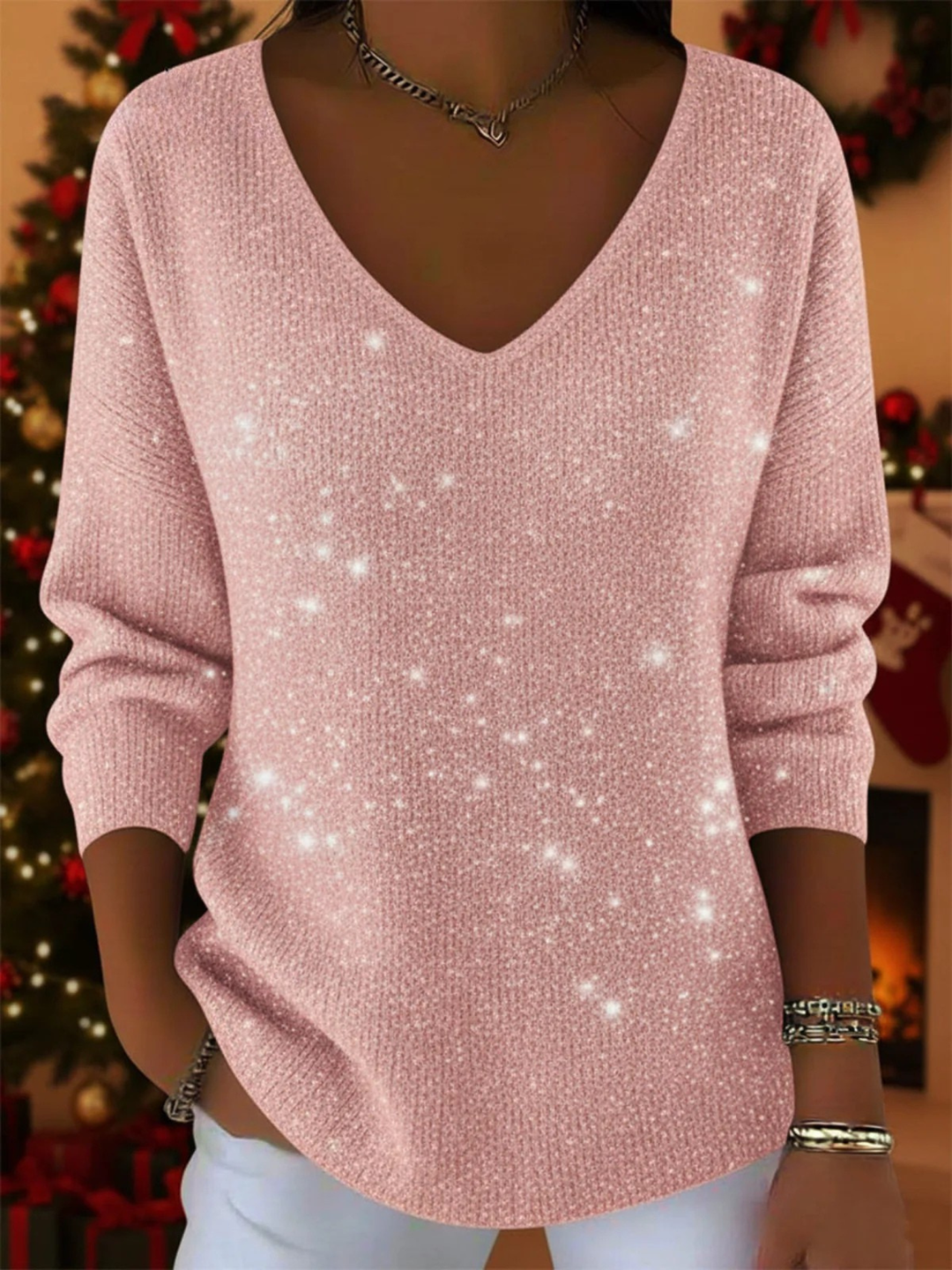 Falyn - Elegante Maglione Scintillante Con Scollo a V