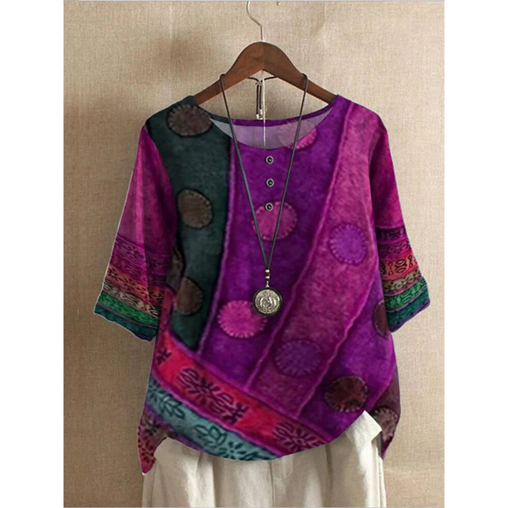 Valarie - Comodo Top Colorato Con Mezze Maniche