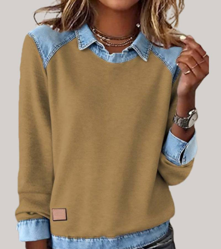 Ravit - Top In Maglia Denim Con Maniche Lunghe