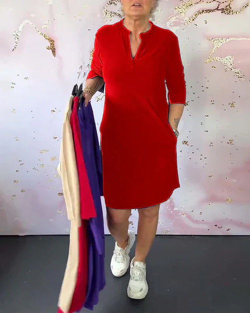 Sabela - Abito Semplice Alla Moda Con Scollo a V