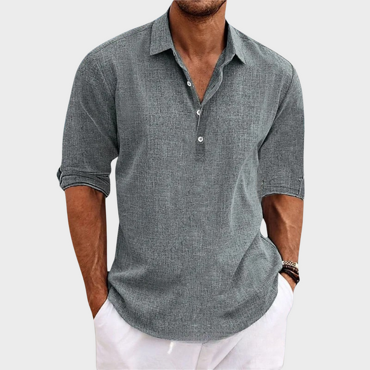 Ehrhard - Camicia Casual in Cotone e Lino a Maniche Lunghe